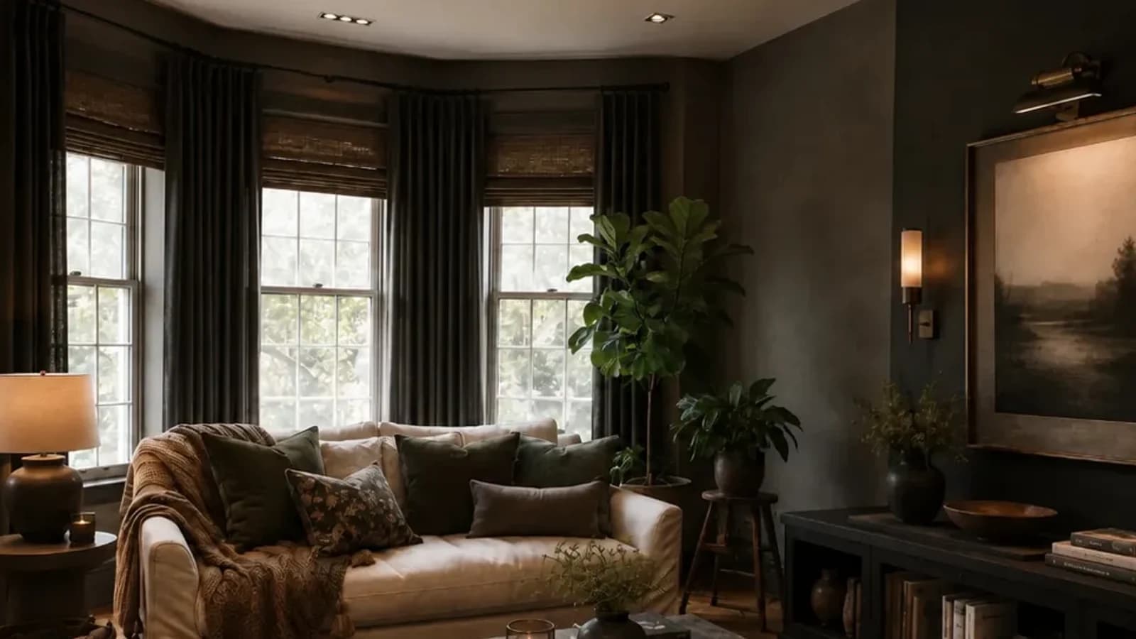 Verified living room redesign preview preserving the original cream sofa