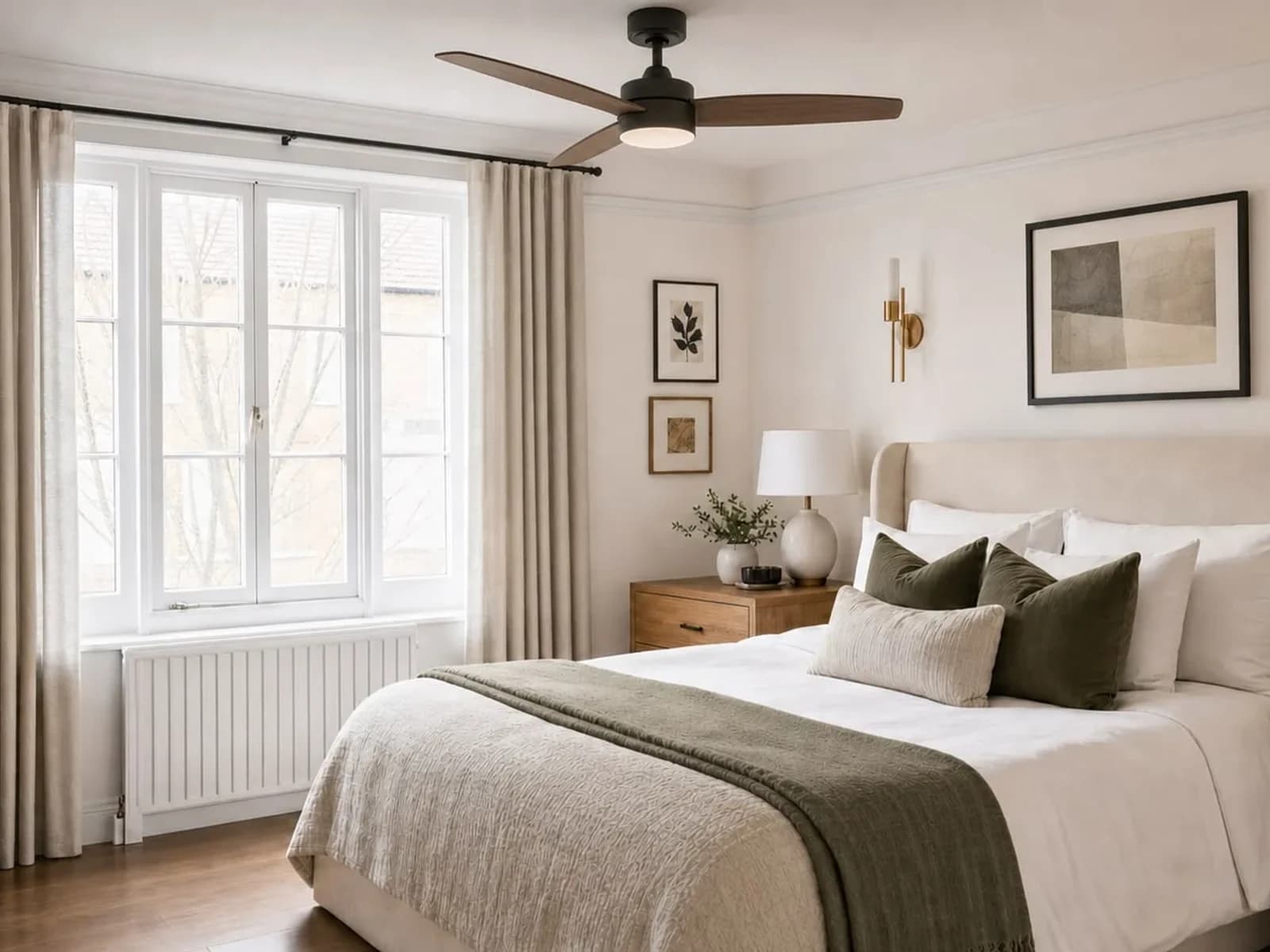 Verified Room Foundry AI preview of a warm modern bedroom generated from a real room photo